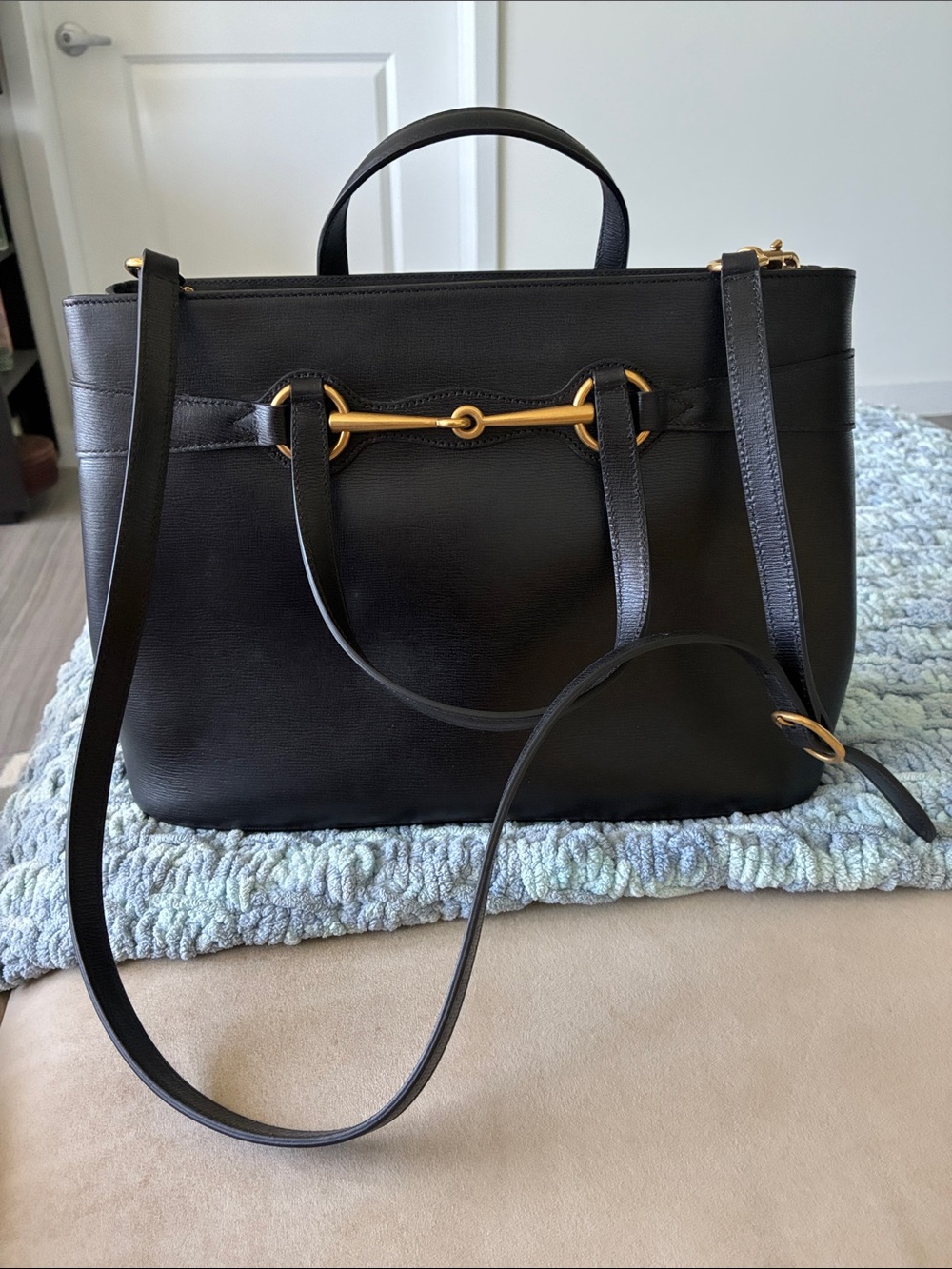 Gucci Black Leather Top Handle with Gold Horsebit like NEW with tags  dustcover